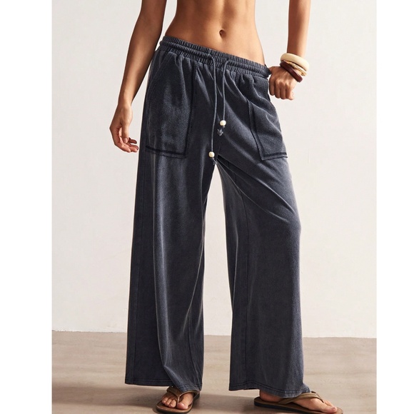 Mineral Wash Star Patch Short Sleeve Loose fit Top Wide Leg Pants set - Picture 4 of 7